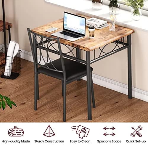 SLEKVERSA Dining Table Set for 2 | Space Saving, Sturdy MDF & Upholstered Chairs thumbnail 3