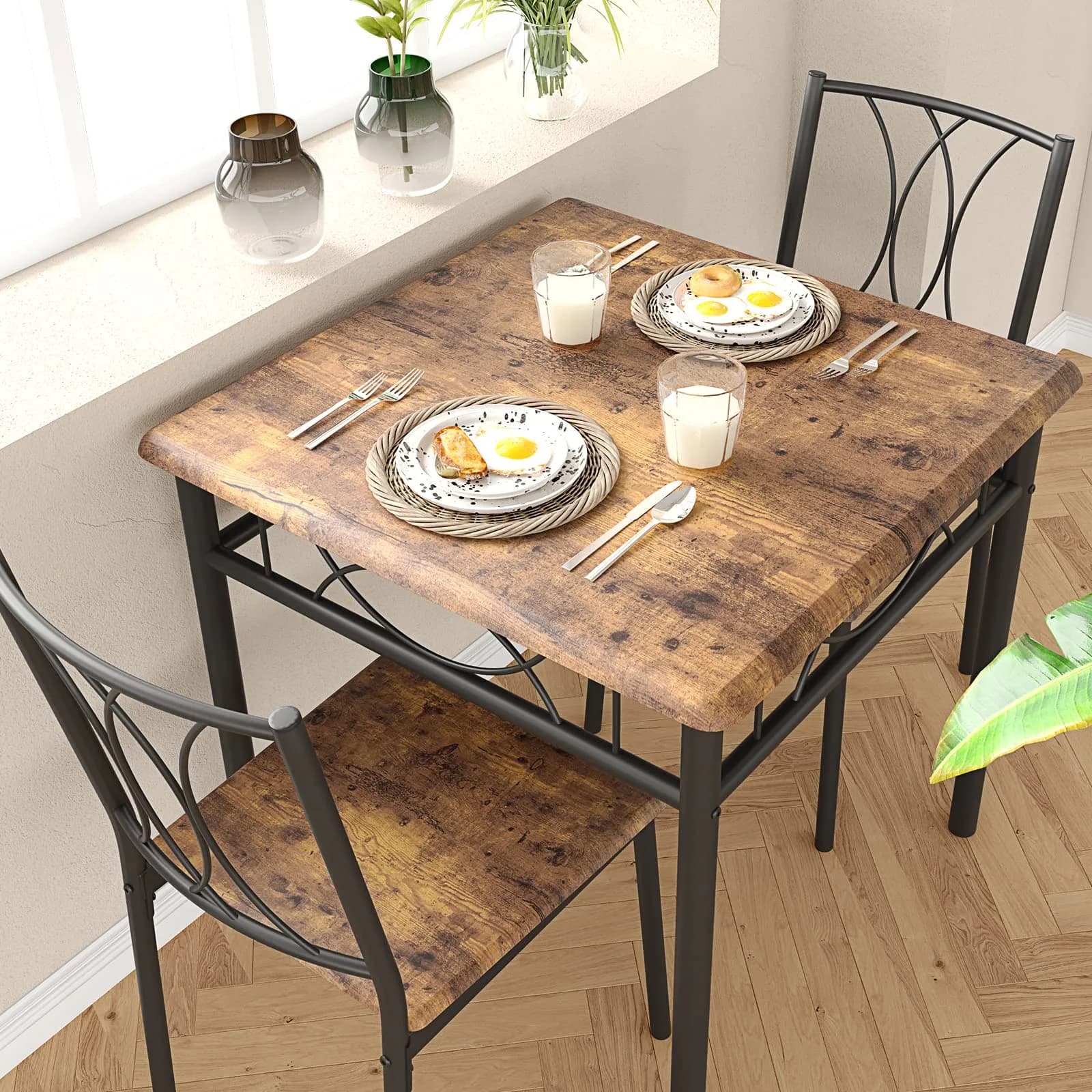 SLEKVERSA Dining Table Set for 2 | Space Saving, Wood, Retro Brown