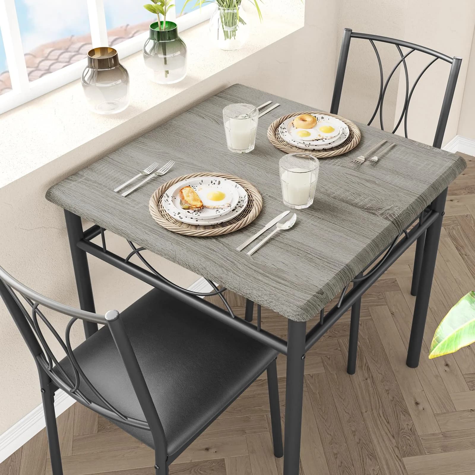 SLEKVERSA Dining Table Set for 2 | Space Saving, Wood, Retro Brown — Retro Gary / 1 Table and 2 Upholstered Chairs