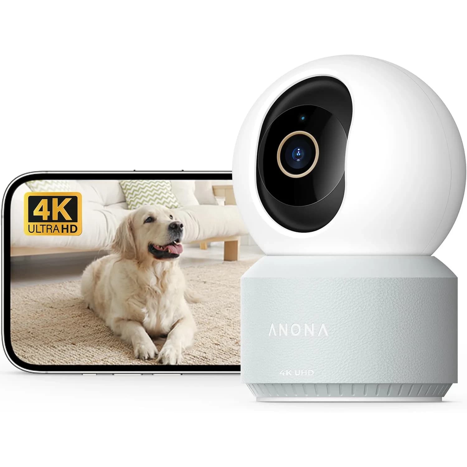 Anona Pano 4K UHD Indoor Security Camera | 360° Pan-Tilt, AI Detection, Wi-Fi 6, 2-Way Audio
