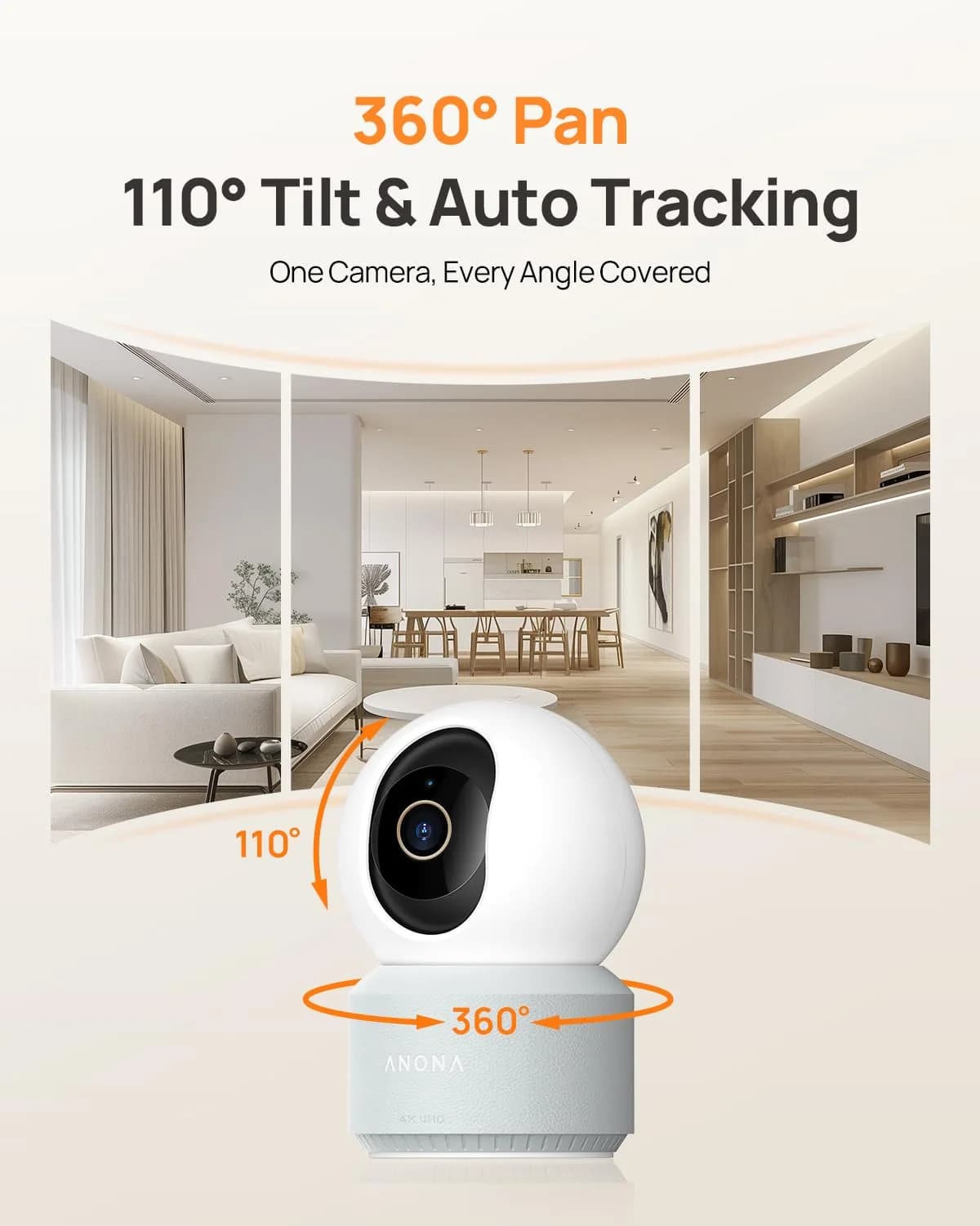 Anona 4K UHD Indoor Camera 2-Pack | 360° Pan-Tilt, AI Detection, Wi-Fi 6 - view 3