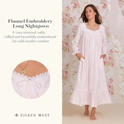 Eileen West Cotton Flannel Nightgown for Women | Long Sleeve 50" | Vintage-Inspired Comfort thumbnail 4