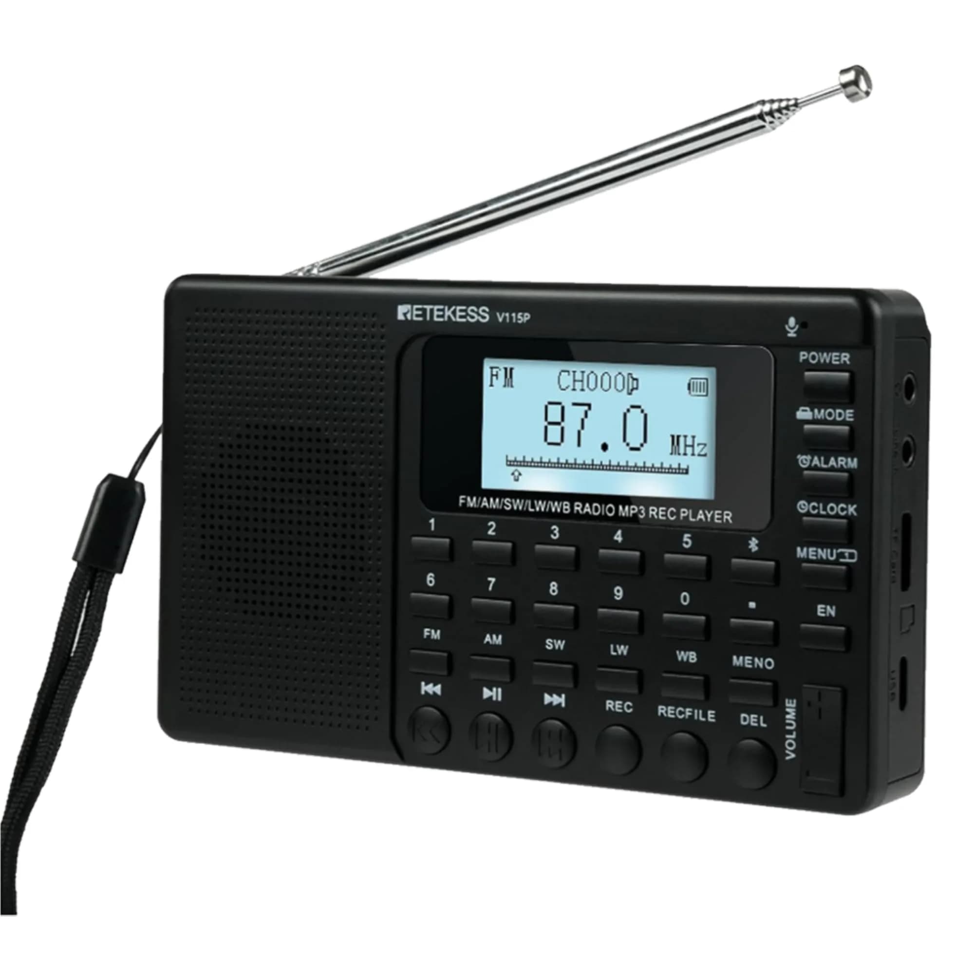 Retekess V115P Portable Shortwave Radio, Rechargeable AM FM SW WB Radio, 192g (0.42 lb) | Digital Tuning & Voice Recorder - main product image