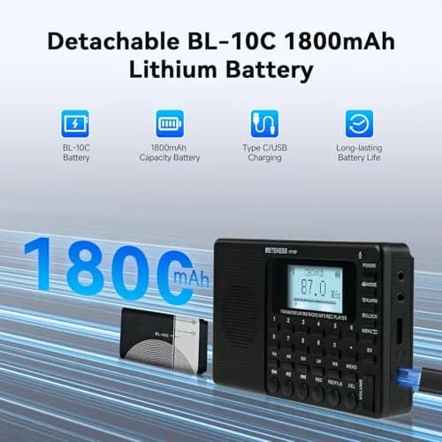 Retekess V115P Portable Shortwave Radio, Rechargeable AM FM SW WB Radio, 192g (0.42 lb) | Digital Tuning & Voice Recorder thumbnail 4