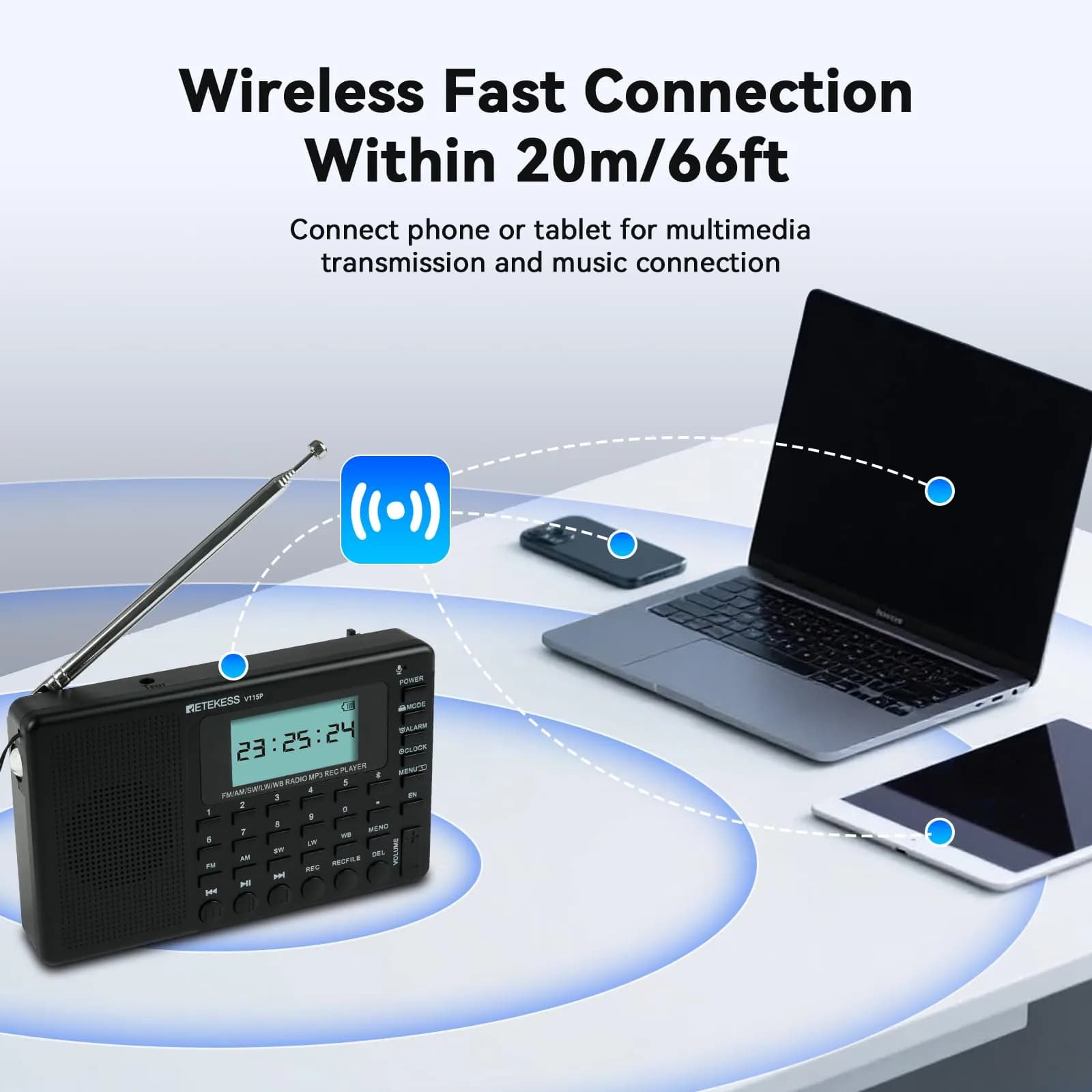 Retekess V115P Portable Shortwave Radio, Rechargeable AM FM SW WB Radio, 192g (0.42 lb) | Digital Tuning & Voice Recorder - view 7