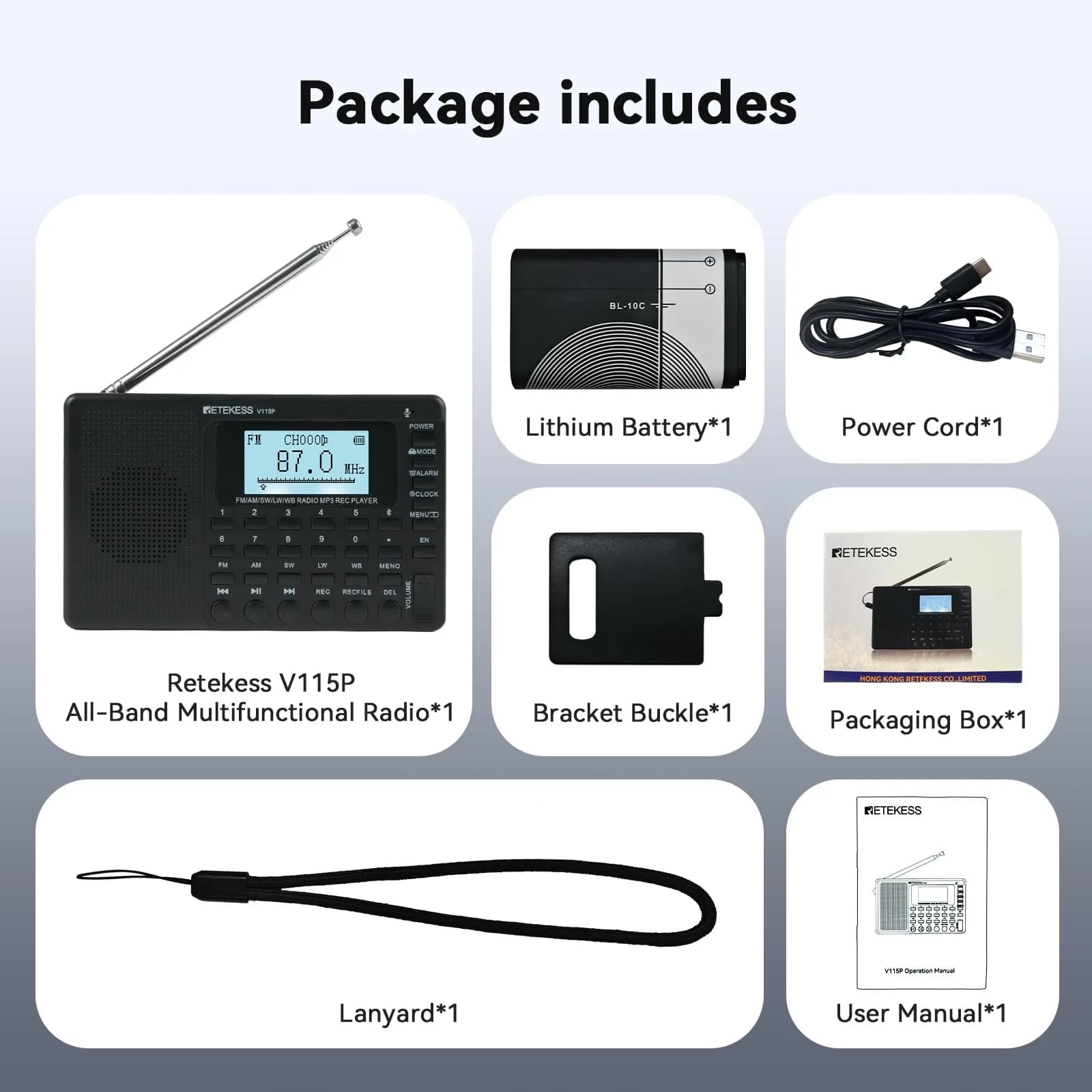 Retekess V115P Portable Shortwave Radio, Rechargeable AM FM SW WB Radio, 192g (0.42 lb) | Digital Tuning & Voice Recorder - view 8