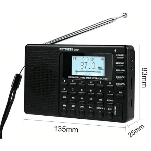 Retekess V115P Portable Shortwave Radio, Rechargeable AM FM SW WB Radio, 192g (0.42 lb) | Digital Tuning & Voice Recorder thumbnail 9