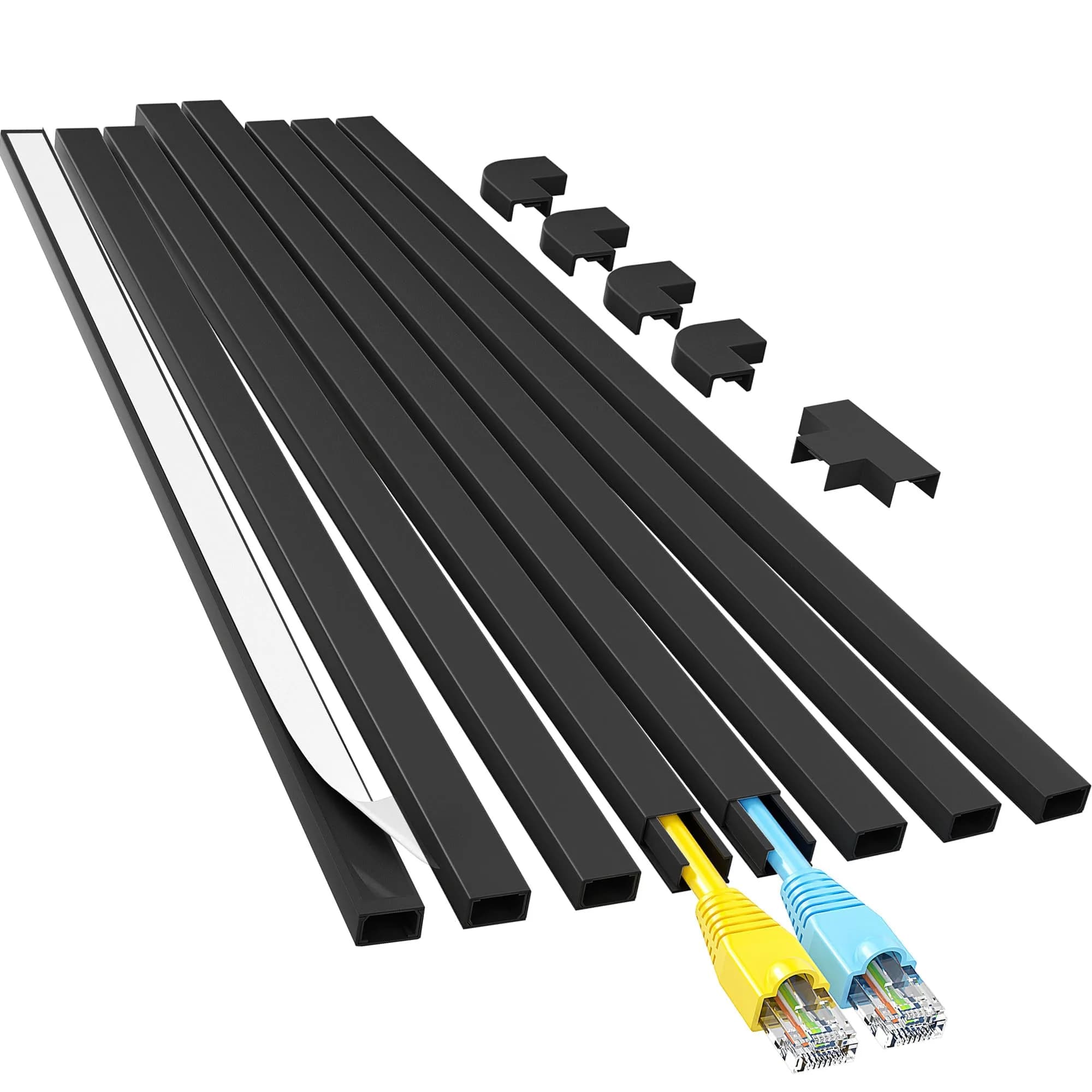 Yecaye White Cord Hider Kit 3.6m (113in) | Conceals 2 Small Wires for Home & Office — Black / 113in L x 0.59in W x 0.4in H