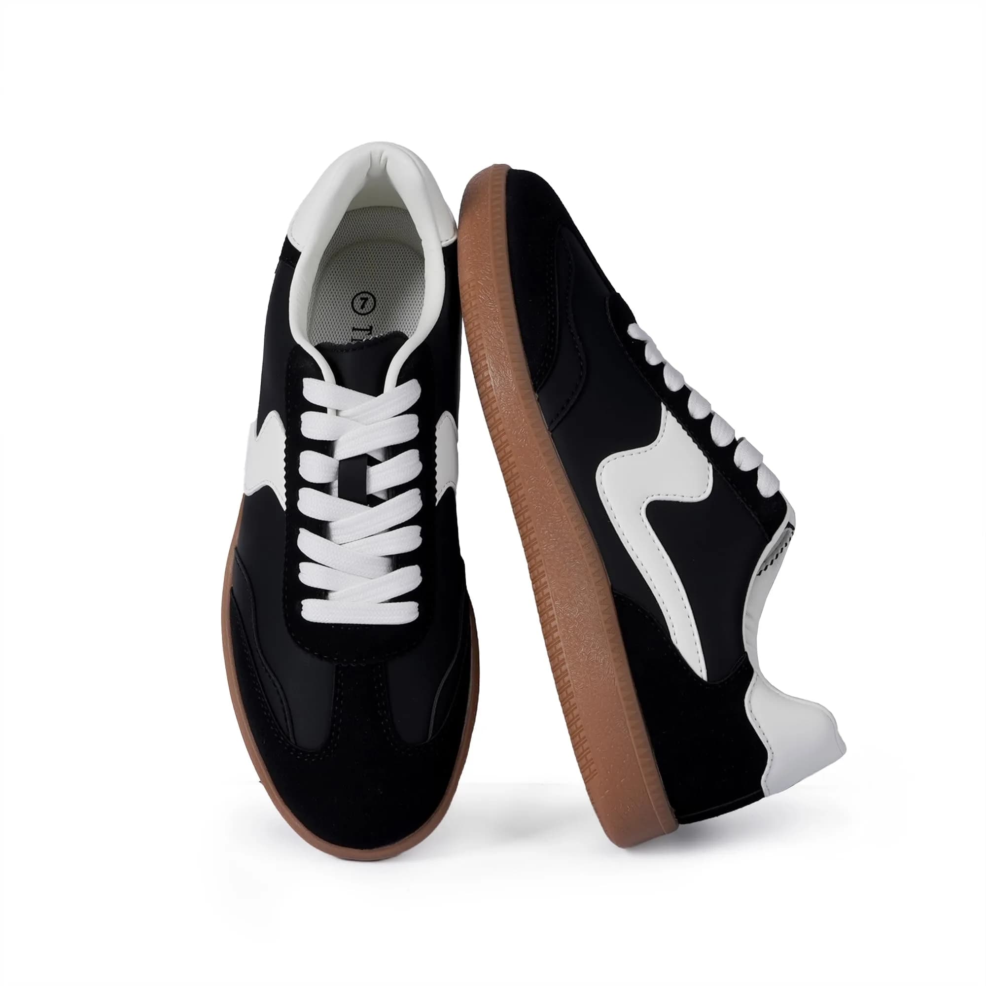 Tigeridea Women's Casual Tennis Shoes Black Size 7 | Classic Retro Design with Color-Block Detailing - main product image