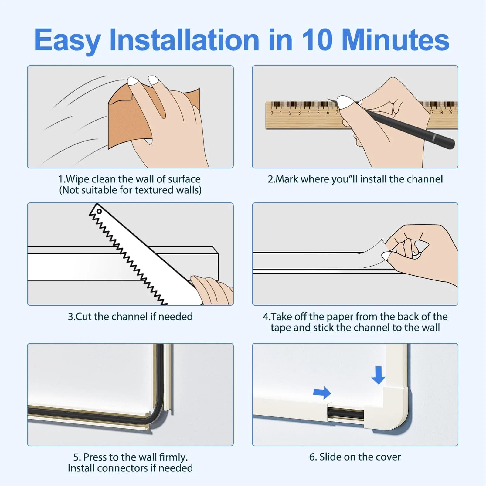 Yecaye Beige Cord Hider Kit 3.6m (113in) | Conceals Single Cable on Walls for Home & Office - view 7
