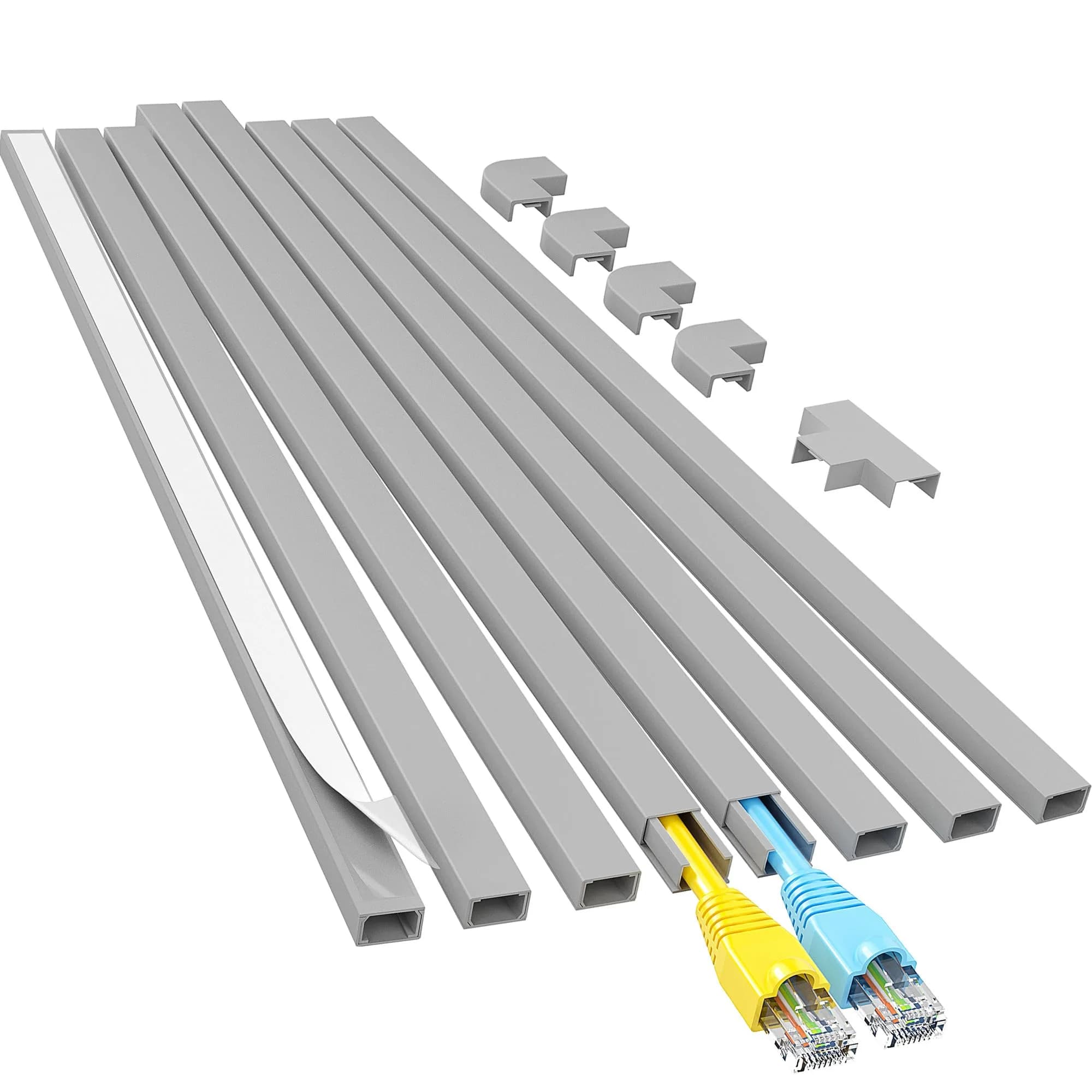 Yecaye White Cord Hider Kit 3.6m (113in) | Conceals 2 Small Wires for Home & Office — Grey / 113in L x 0.59in W x 0.4in H