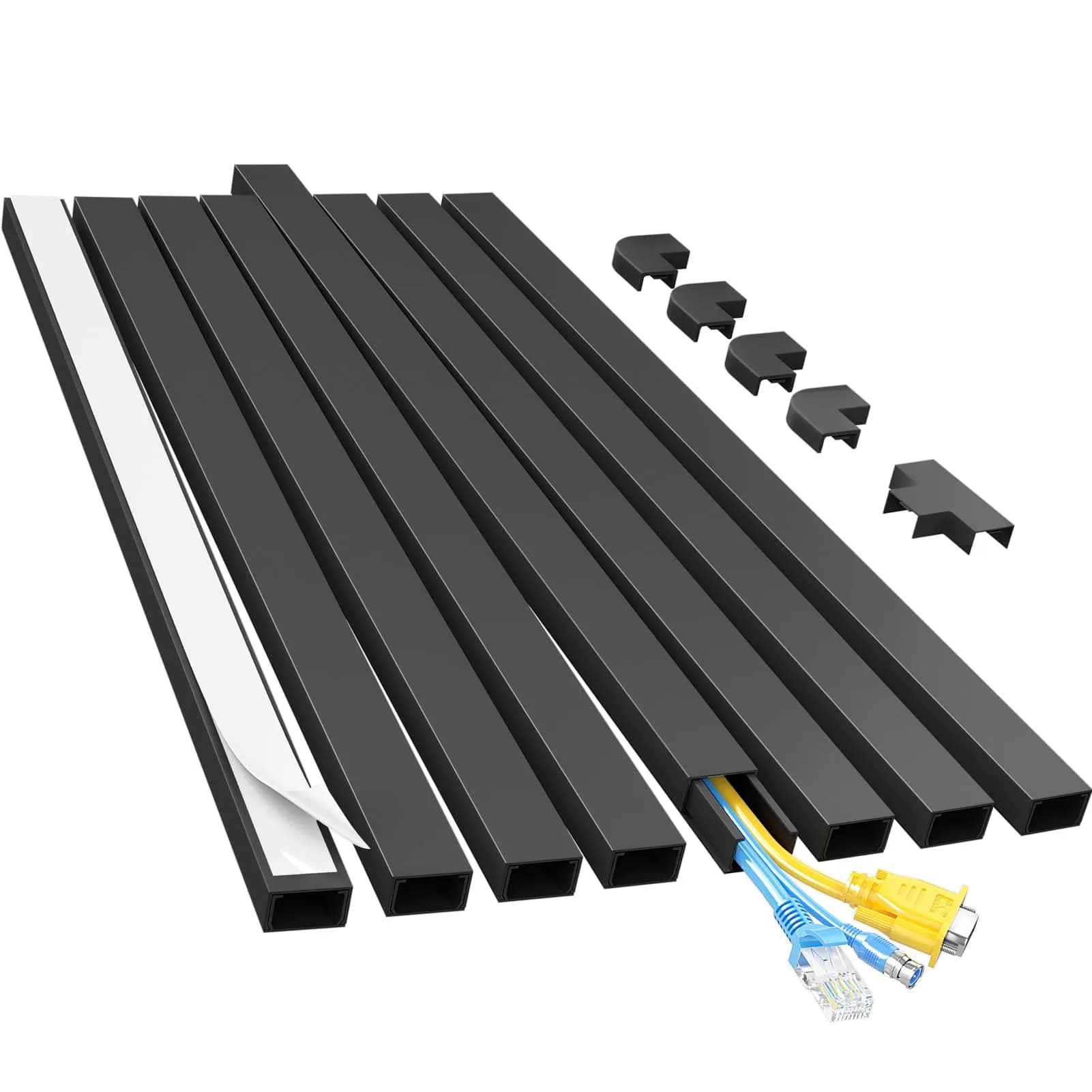 Yecaye Black Cord Hider 113in L x 0.95in W x 0.55in H | Conceals 2 Small Wires - main product image