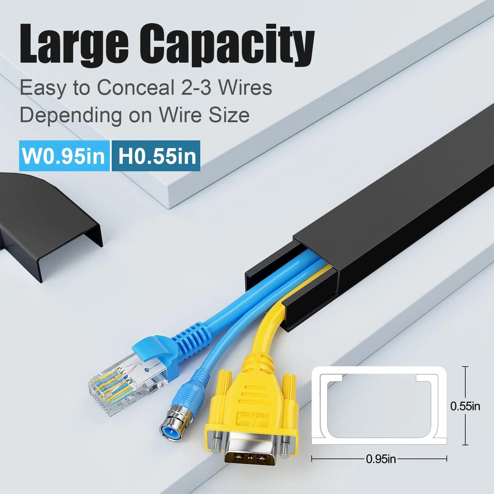 Yecaye Black Cord Hider 113in L x 0.95in W x 0.55in H | Conceals 2 Small Wires - view 2