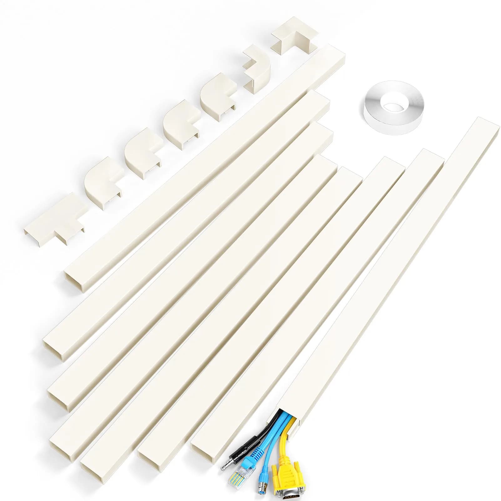 Yecaye Beige Cord Hider Kit 3.6m (113in) | Conceals 2 Small Wires for Home & Office - main product image