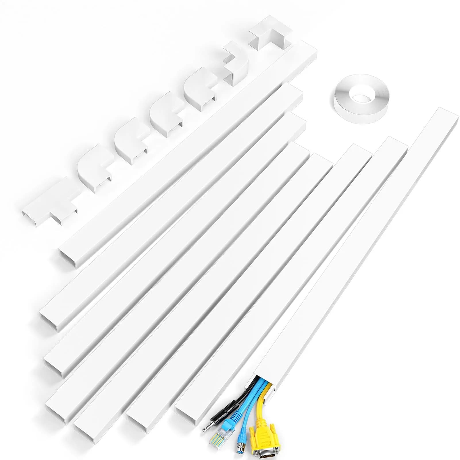 Yecaye White Cord Hider Kit 113in L x 1.18in W x 0.67in H | Conceals 2 Small Wires - main product image