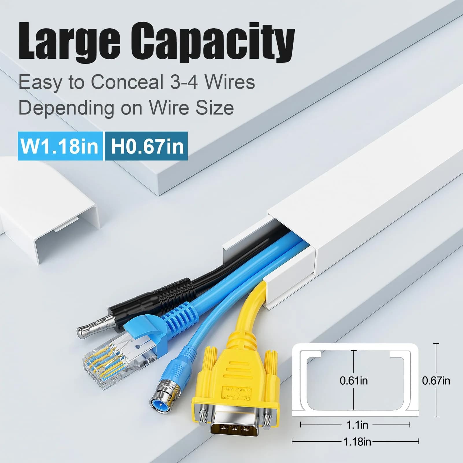 Yecaye White Cord Hider Kit 113in L x 1.18in W x 0.67in H | Conceals 2 Small Wires - view 2