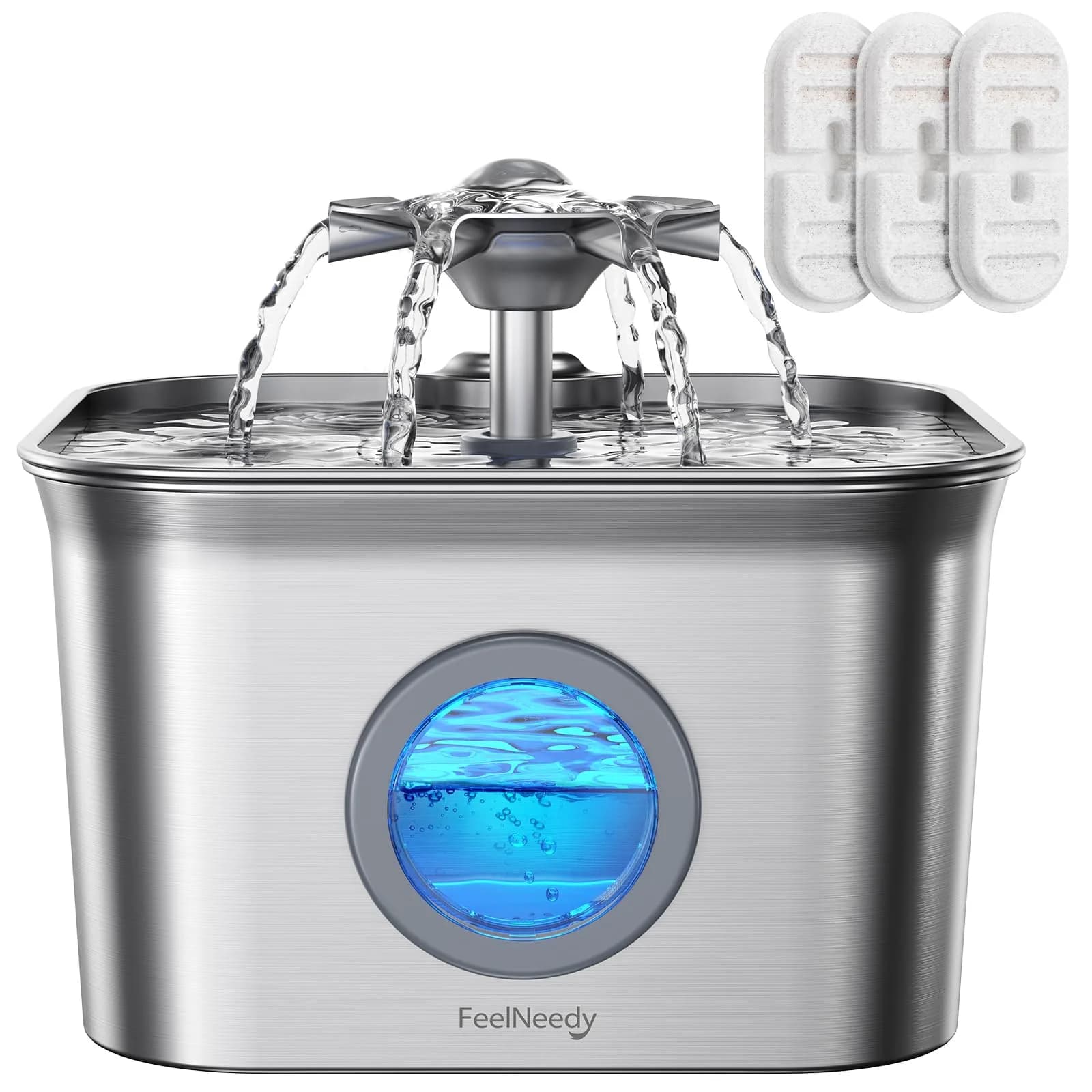 FEELNEEDY Cat Water Fountain Stainless Steel 2.8L | Quiet, Durable & Easy to Clean — Cat Water Fountain+3 Filters