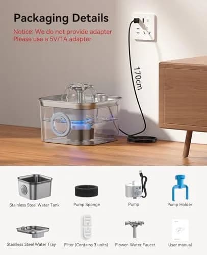 FEELNEEDY Cat Water Fountain Stainless Steel 2.8L | Quiet, Durable & Easy to Clean thumbnail 8