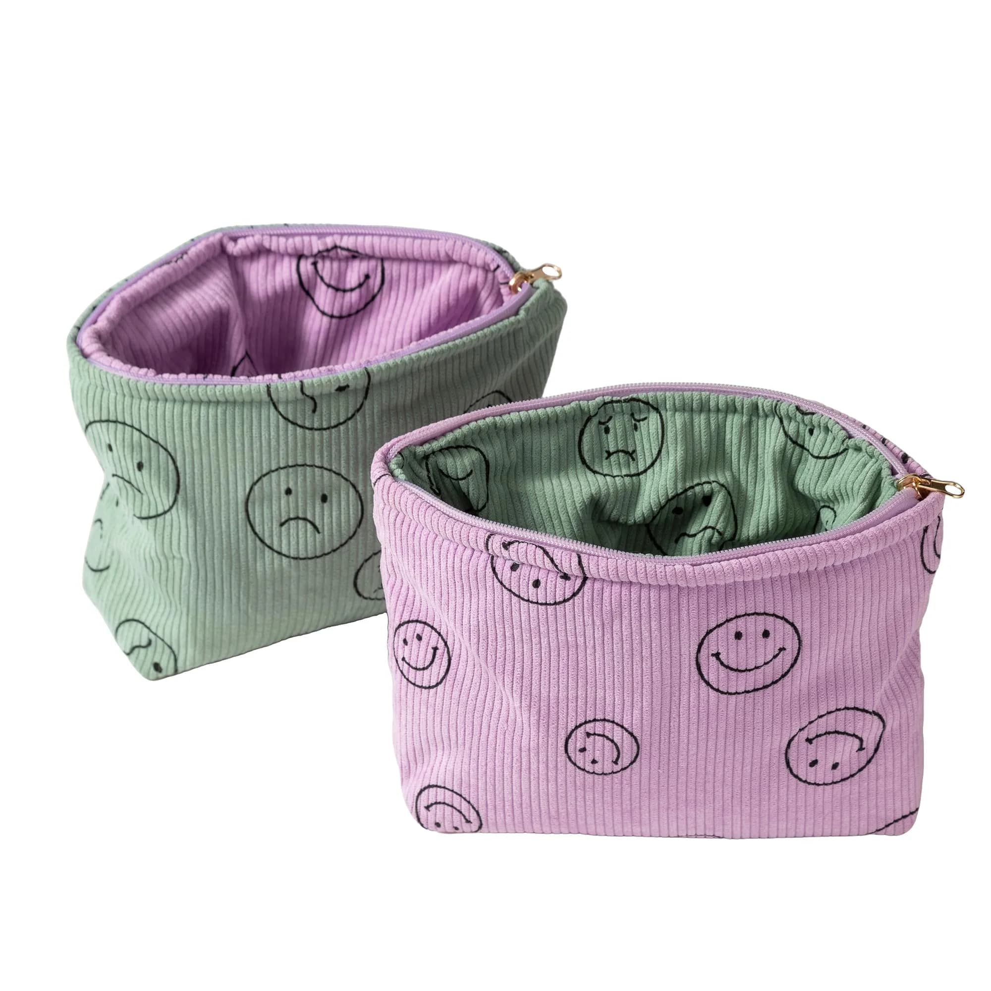 Gardsell Corduroy Cosmetic Bag Aesthetic Women Handbags Purses Smile Dots Makeup Organizer Storage Makeup Bag Girls Case Bags (Double Purple Green) - main product image