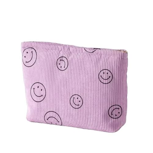 Gardsell Corduroy Cosmetic Bag Aesthetic Women Handbags Purses Smile Dots Makeup Organizer Storage Makeup Bag Girls Case Bags (Double Purple Green) thumbnail 2