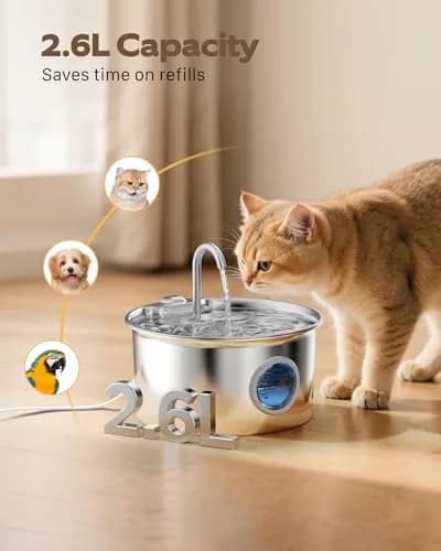 ATMZIQXR Pet Water Fountain Stainless Steel 2.6L | Quiet, Durable & Easy to Maintain thumbnail 7