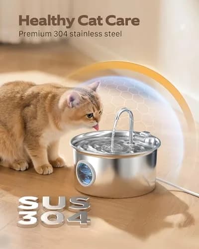 ATMZIQXR Pet Water Fountain Stainless Steel 2.6L | Quiet, Durable & Easy to Maintain thumbnail 2
