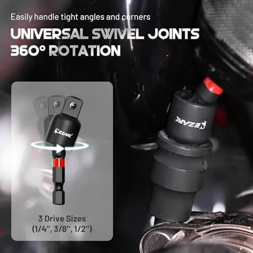 EZARC Impact Socket Adapter Set, 14PCS with Swivel and Angle Attachments | Heavy-Duty Impact-Grade Steel thumbnail 5