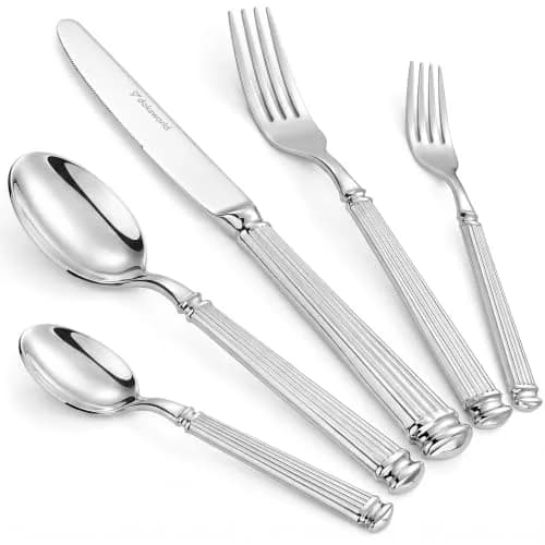 dokaworld Stainless Steel Flatware Set for 8 | Heavy Duty 18/10 Silverware with Mirror Finish thumbnail 1