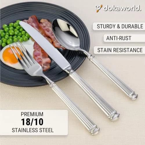 dokaworld Stainless Steel Flatware Set for 8 | Heavy Duty 18/10 Silverware with Mirror Finish thumbnail 4