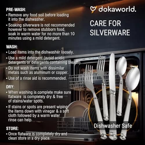 dokaworld Stainless Steel Flatware Set for 8 | Heavy Duty 18/10 Silverware with Mirror Finish thumbnail 7