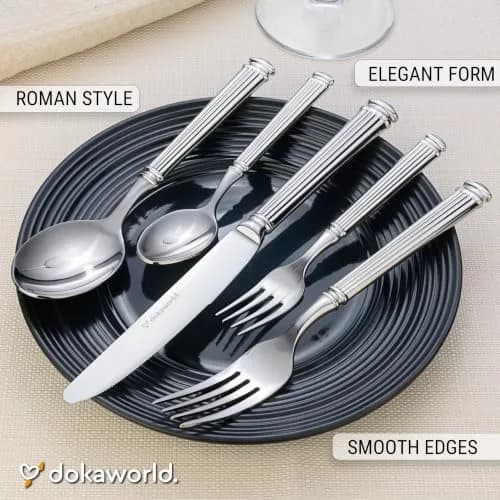 dokaworld Stainless Steel Flatware Set for 8 | Heavy Duty 18/10 Silverware with Mirror Finish thumbnail 3