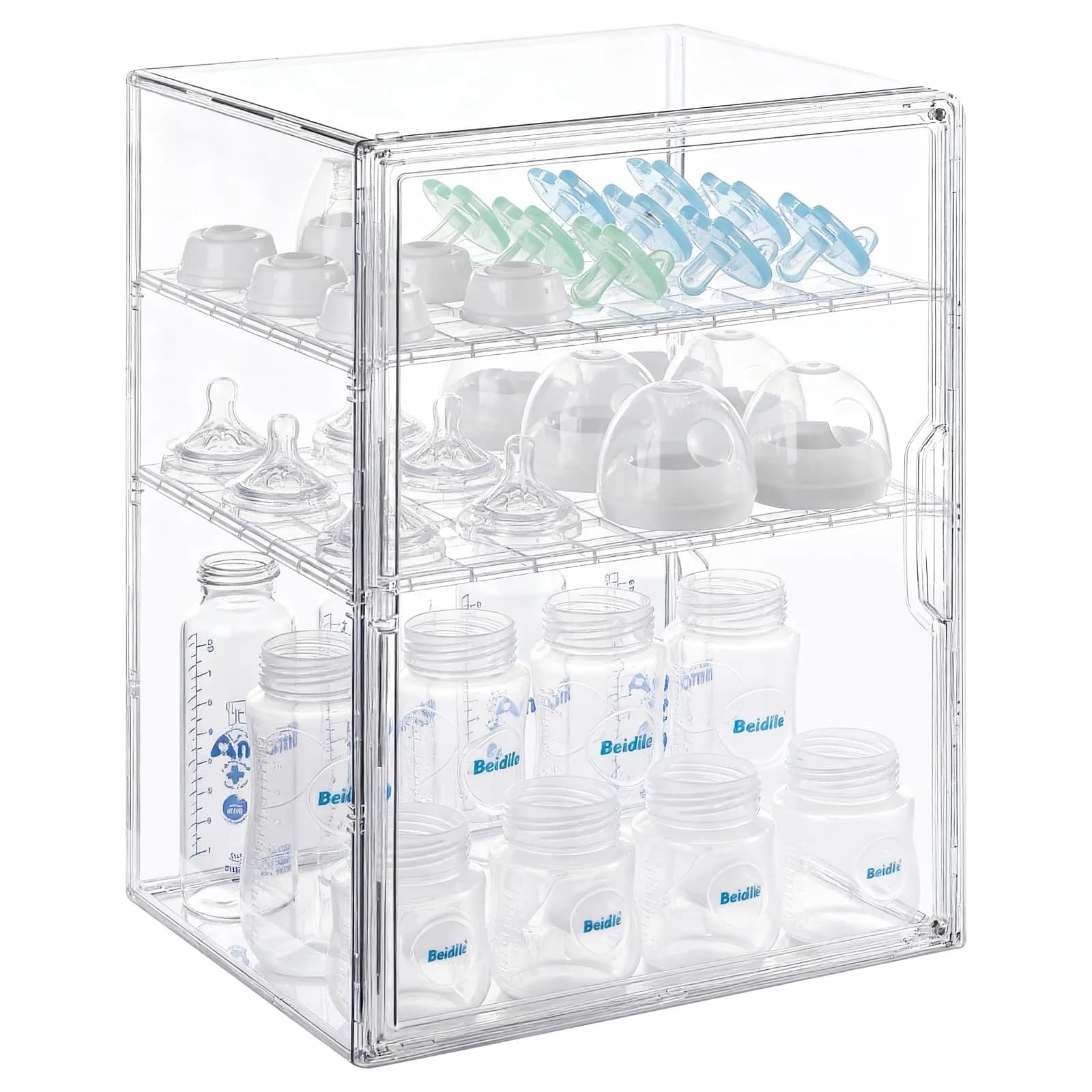 ERTIUANIO Baby Bottle Organizer 3-Tier Clear Acrylic Station | Holds 12 Bottles Upright - main product image