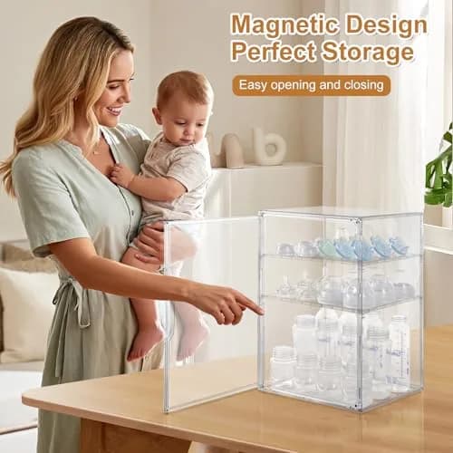 ERTIUANIO Baby Bottle Organizer 3-Tier Clear Acrylic Station | Holds 12 Bottles Upright thumbnail 4