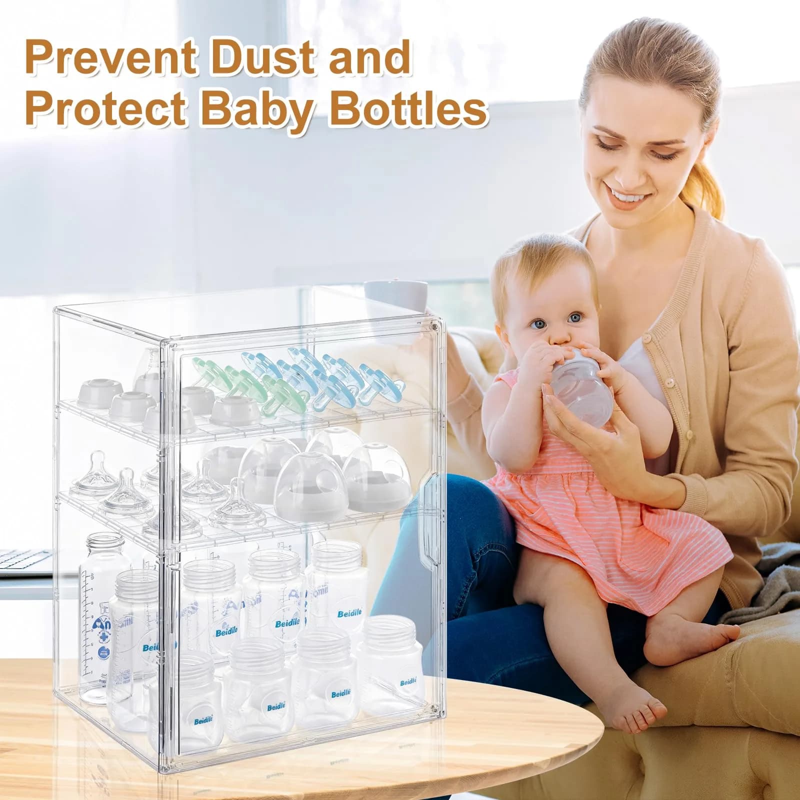ERTIUANIO Baby Bottle Organizer 3-Tier Clear Acrylic Station | Holds 12 Bottles Upright - view 5