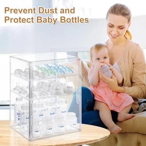 ERTIUANIO Baby Bottle Organizer 3-Tier Clear Acrylic Station | Holds 12 Bottles Upright thumbnail 5
