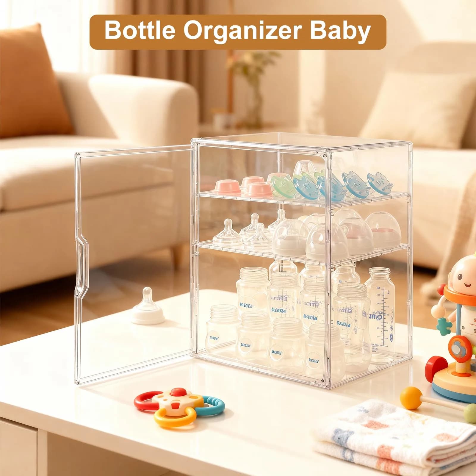 ERTIUANIO Baby Bottle Organizer 3-Tier Clear Acrylic Station | Holds 12 Bottles Upright - view 7