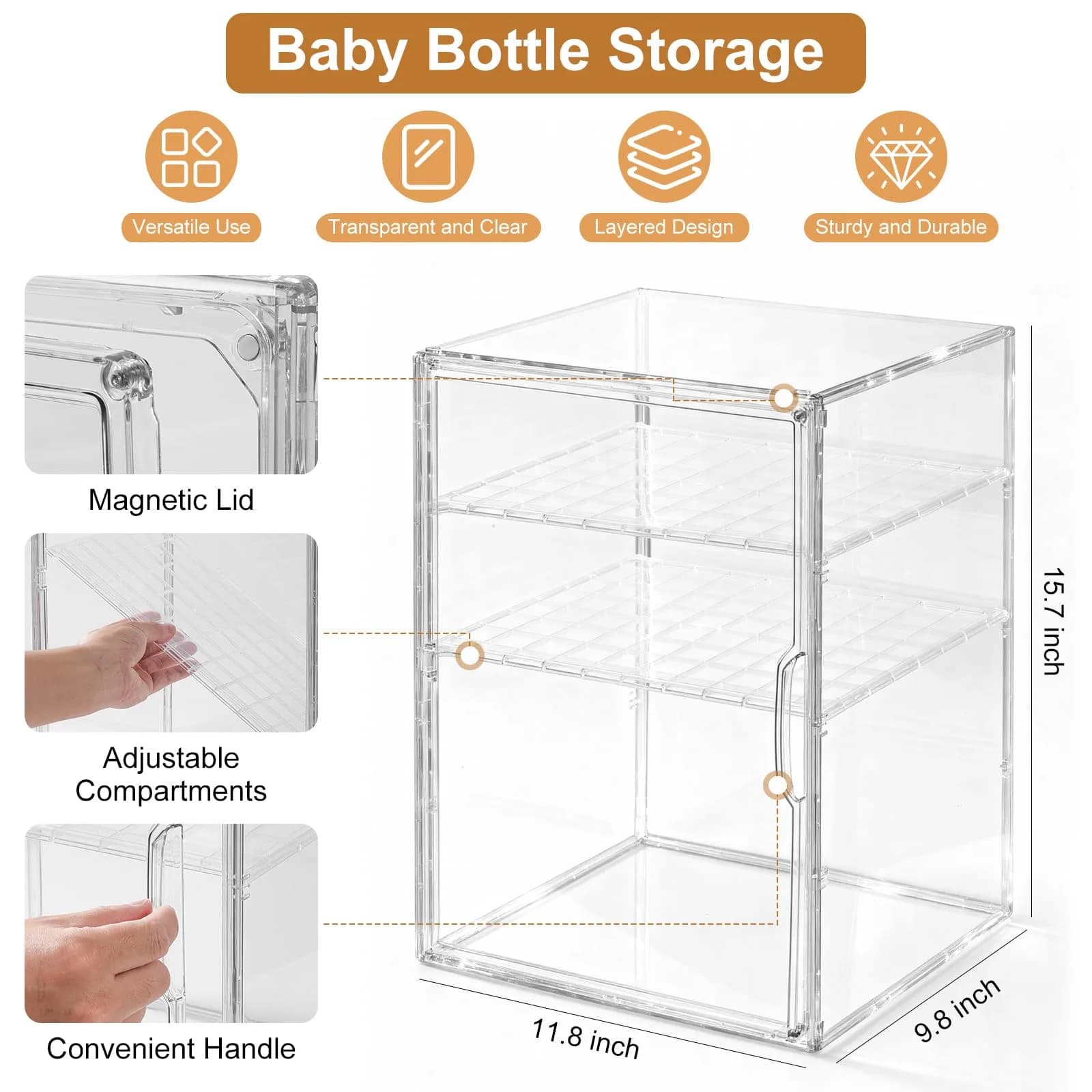 ERTIUANIO Baby Bottle Organizer 3-Tier Clear Acrylic Station | Holds 12 Bottles Upright - view 2