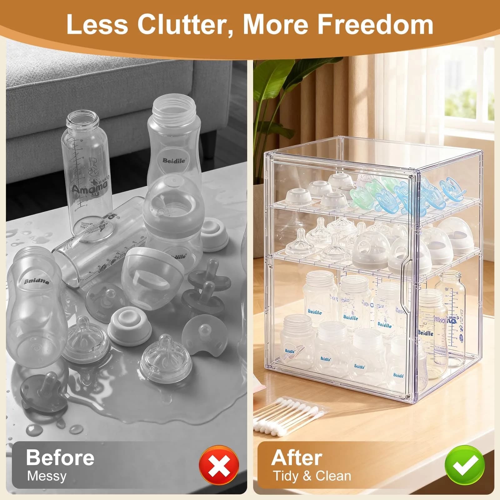 ERTIUANIO Baby Bottle Organizer 3-Tier Clear Acrylic Station | Holds 12 Bottles Upright - view 3