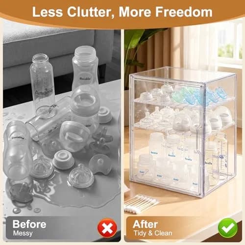 ERTIUANIO Baby Bottle Organizer 3-Tier Clear Acrylic Station | Holds 12 Bottles Upright thumbnail 3