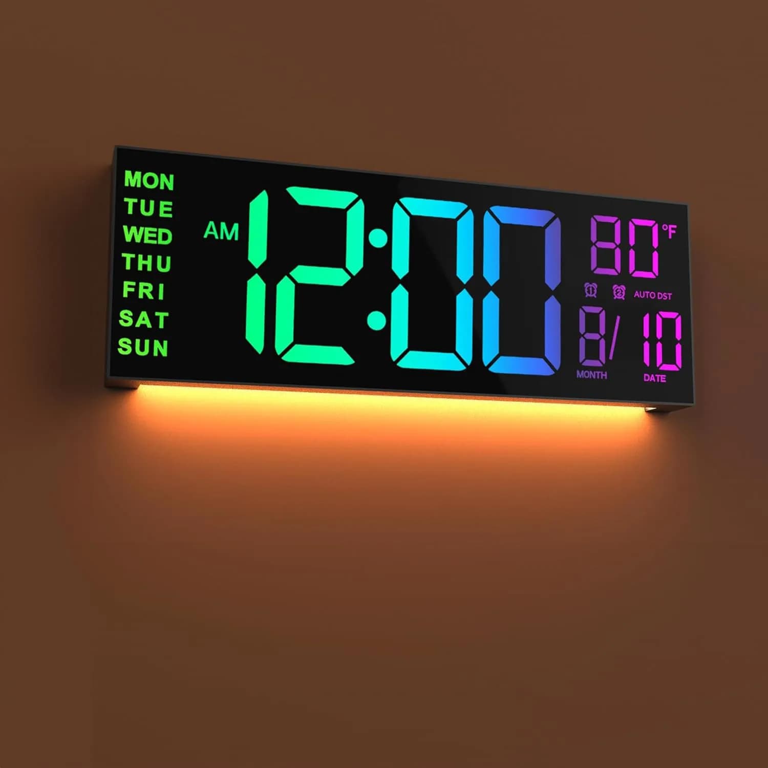 JALL Black 13 Inch Large Digital Wall Clock with Date, Day, Temperature & Auto DST - main product image