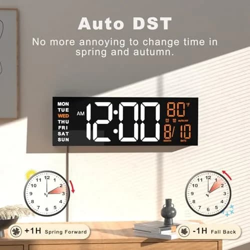 JALL 13" Digital Wall Clock with Alarm & Timer | Large LED Display, Auto DST, Temperature, RGB Night Light (13 inches) thumbnail 5