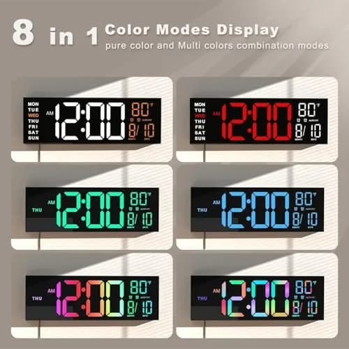 JALL 13" Digital Wall Clock with Alarm & Timer | Large LED Display, Auto DST, Temperature, RGB Night Light (13 inches) thumbnail 3
