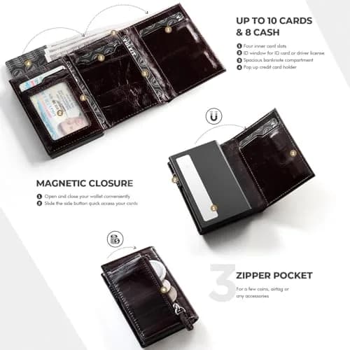 VULKIT Card Holder Wallet with Coin Pocket Magnetic Closure Pop Up Cards for Cash & Credit Cards | RFID/NFC Blocker thumbnail 2
