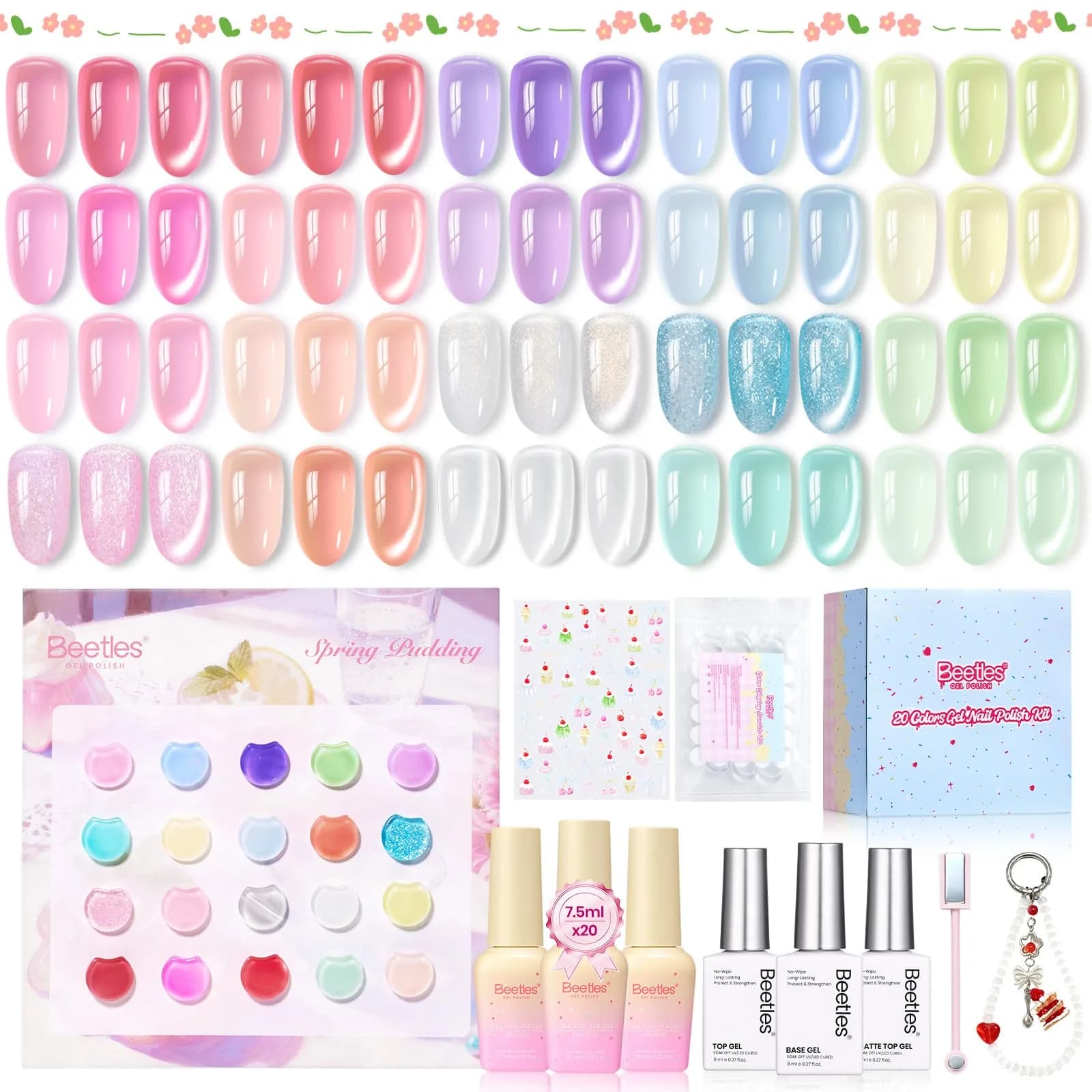 Beetles Jelly Gel Nail Polish Set, Spring Pudding 20 Colors Pastel Color, 7.5ml Each (0.25 Fl Oz) | UV/LED Curing, Long-Lasting Wear