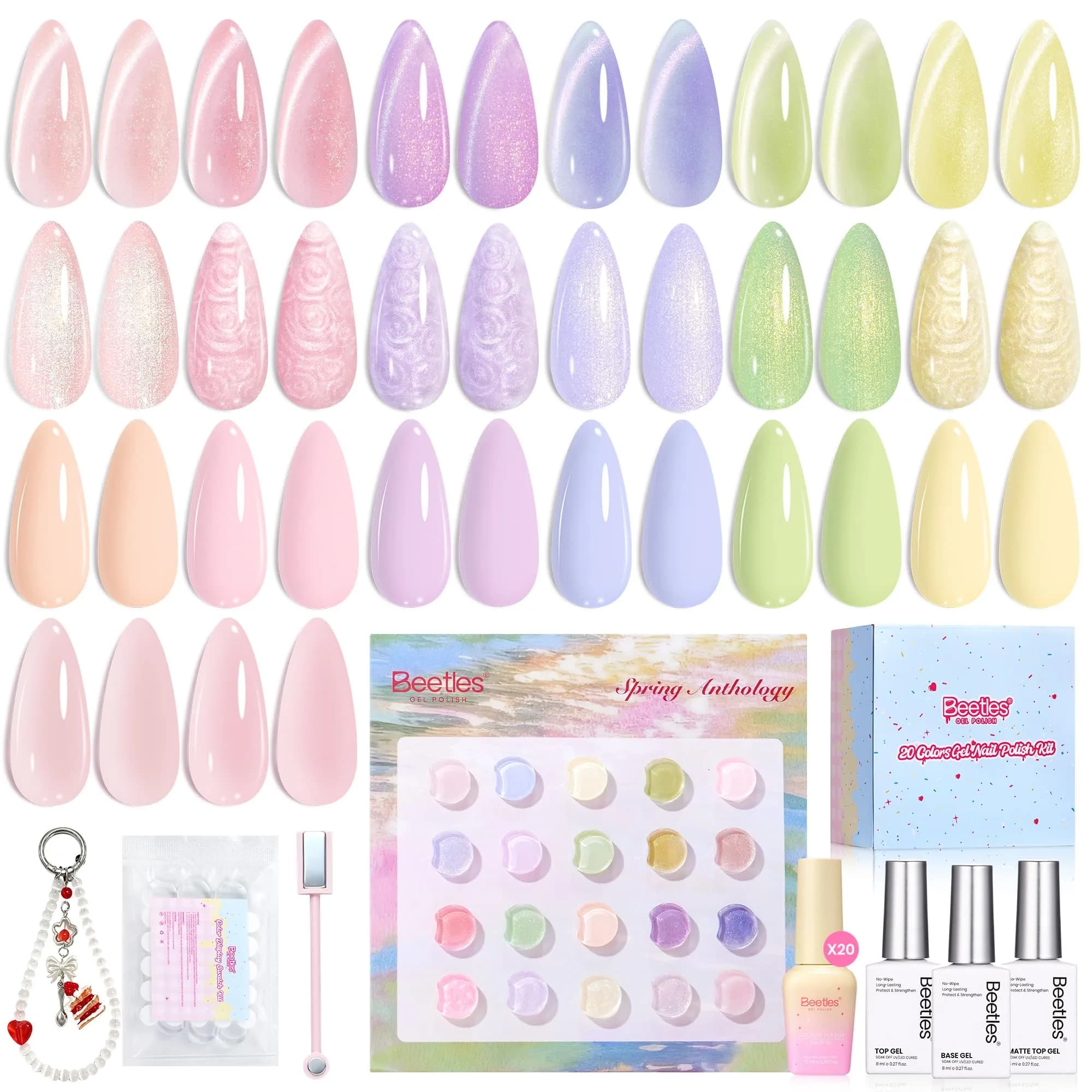 Beetles Jelly Gel Nail Polish Set, Spring Pudding 20 Colors Pastel Color, 7.5ml Each (0.25 Fl Oz) | UV/LED Curing, Long-Lasting Wear — Spring Anthology