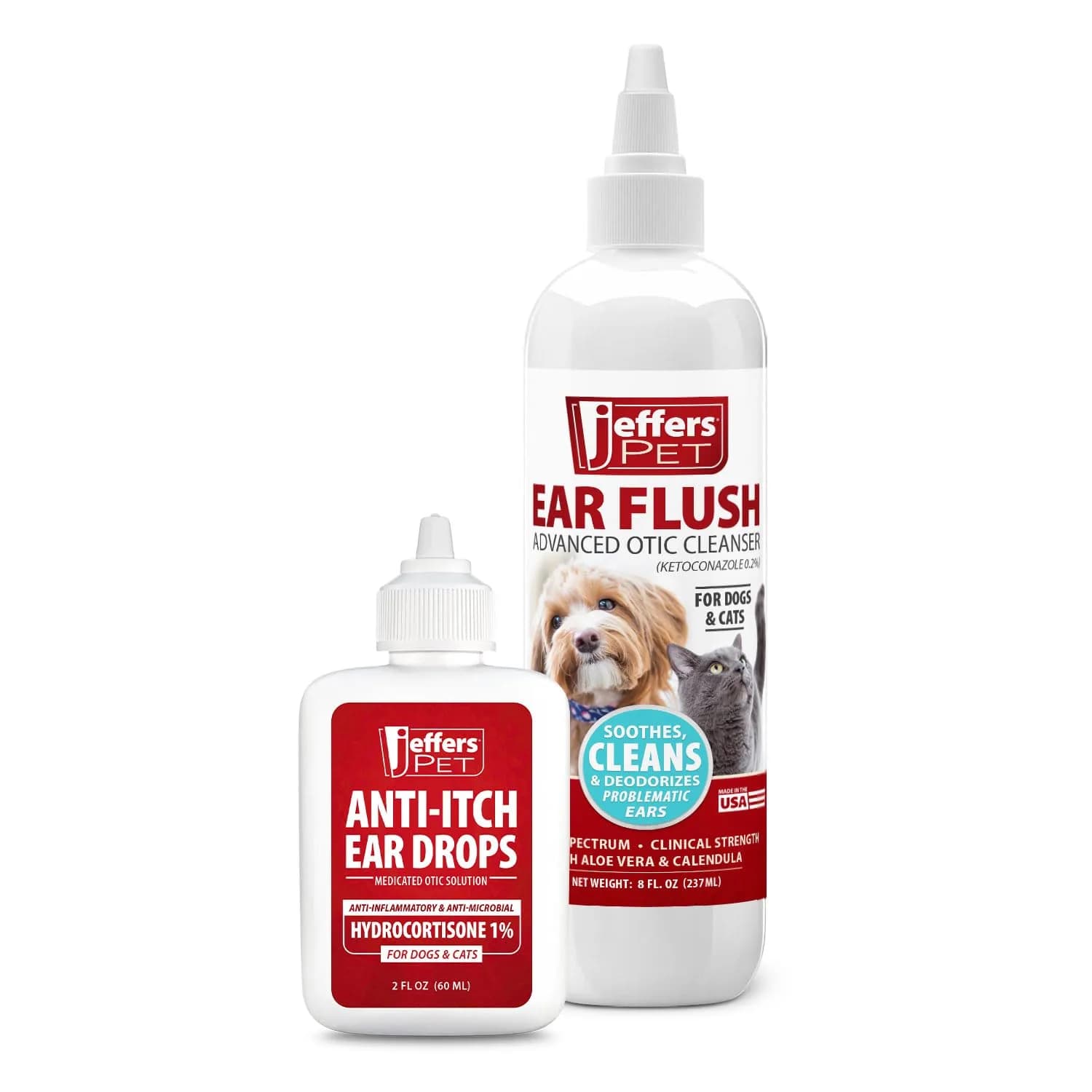 Jeffers Pet Ear Cleaning Solution for Dogs, Cats & Puppies | Aloe Vera Ear Wash for Wax & Odor Removal, Itchy Ear Comfort, Routine Ear Hygiene, Travel Friendly — Ear Drop & Ear Flush