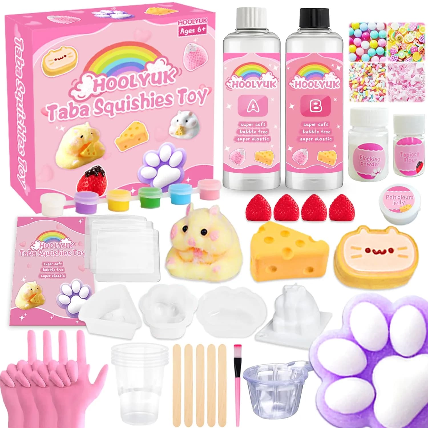 HOOLYUK Taba Toy Squishy Kit, DIY Squishy Making Kit 6.69 x 6.69 x 1.96 inches | Stress Relief Fun for Kids — Pink