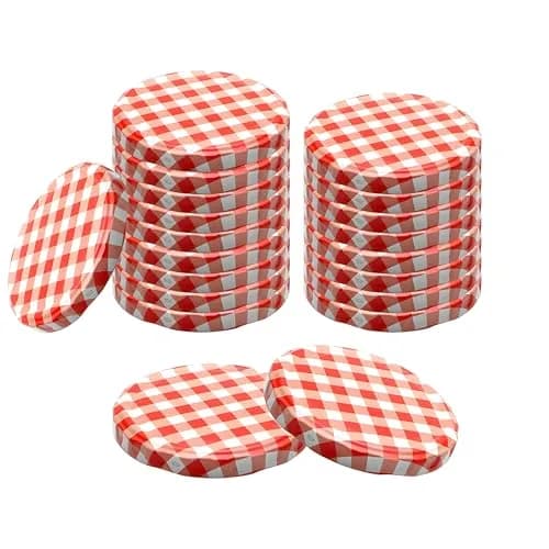 Devitre 20 Twist-Off Lids 82mm (2.7in) Red/White | Airtight Seal for Jars with 71-72mm Mouth thumbnail 1