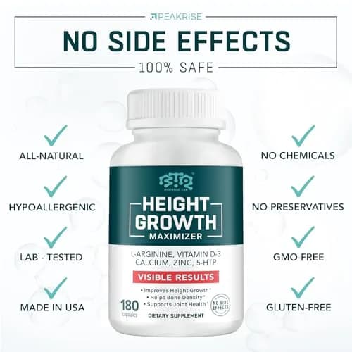 BIOTEQUELAB Height Growth Maximizer, Calcium, Vitamin D3 & Zinc, 180 Caps | Bone Support for Kids & Teens thumbnail 6