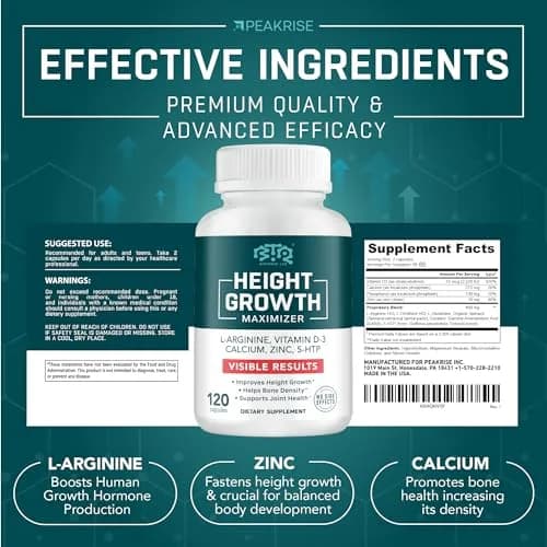 BIOTEQUELAB Height Growth Maximizer, Calcium, Vitamin D3 & Zinc, 120 Caps | Bone Support & Natural Growth thumbnail 3
